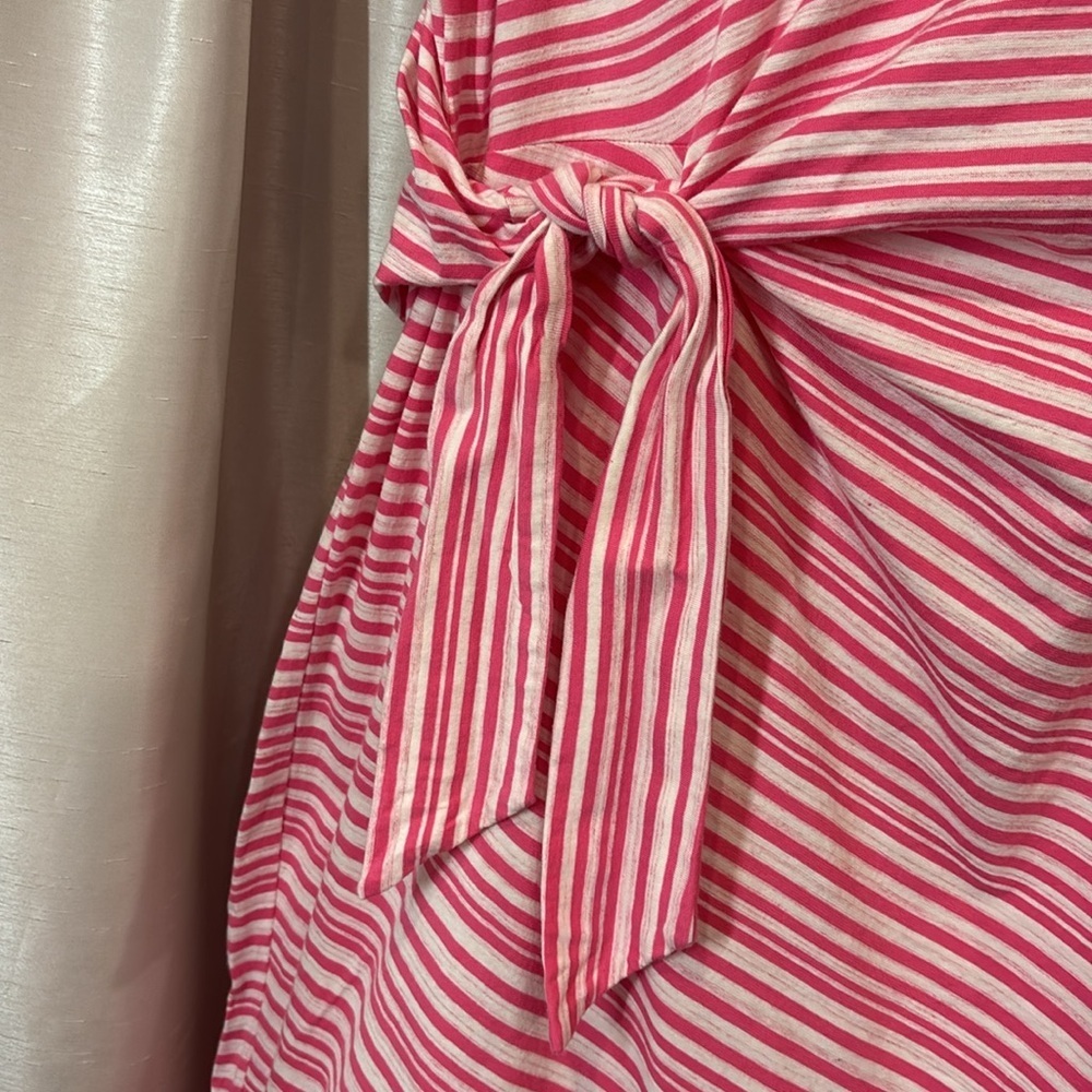 Talbots striped Pink Sleeveless shift dress, tie waist detail, XL, midi/knee - Picture 3 of 7